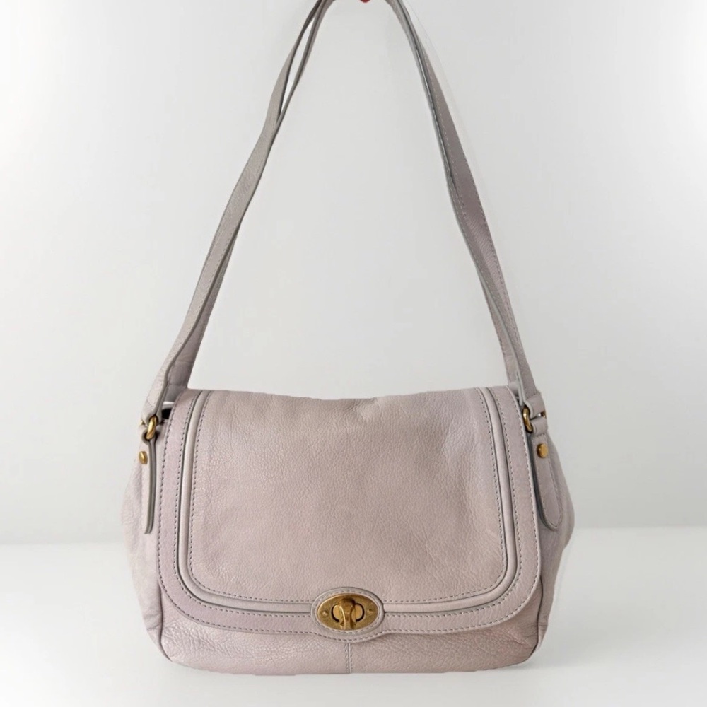 American Leather Co. Reni Glove Grey Leather Shoulder Bag Purse Turn lock Close